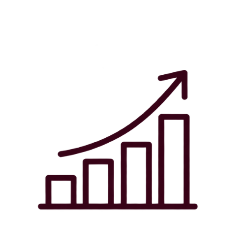 Upward-trending bar chart with four ascending bars and an arrow pointing higher