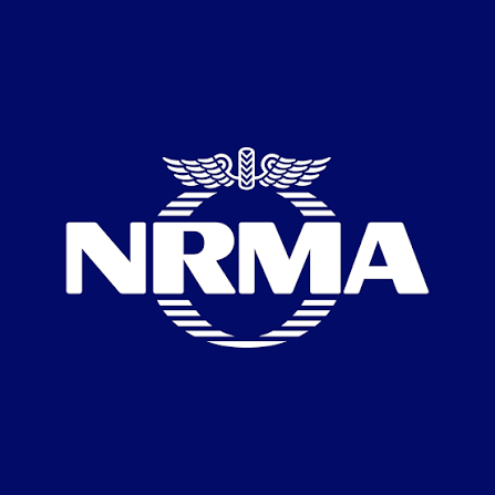 NRMA logo with wings and circular design on a blue background.