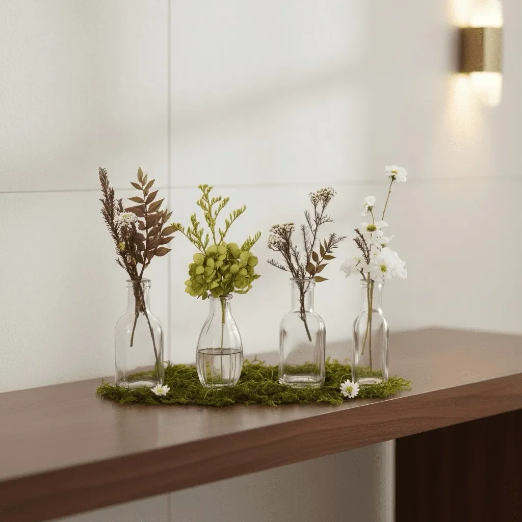 Bud-Vase-Styling-Set Glass-Vases Naturally-Green Beige-Dried-FloralsandMosses Large_converted.webp