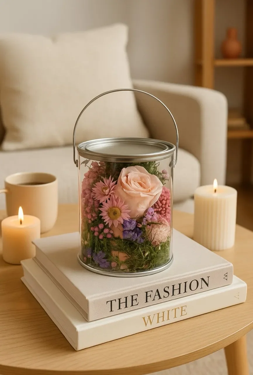 Love Bud Dried Flower Gift Tin | Pink Florals & Forest Mosses 12.5cm | Eternal Stems