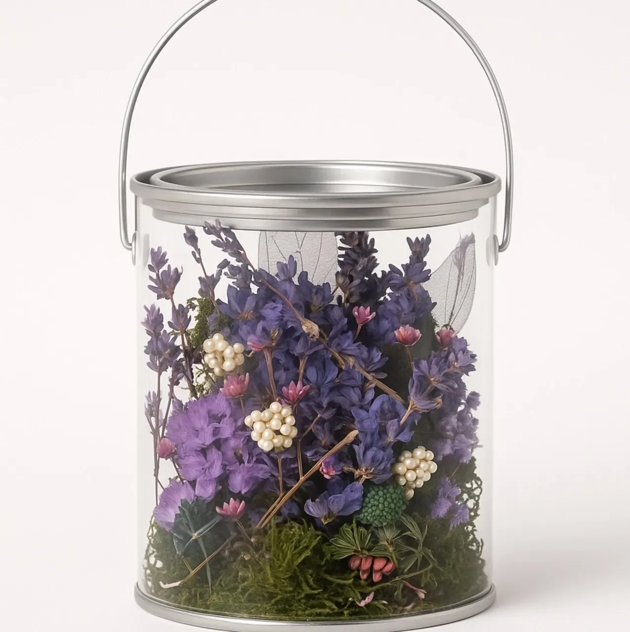 Love Bud Dried Flower Gift Tin | Purple Florals & Forest Mosses 12.5cm | Eternal Stems Sydney