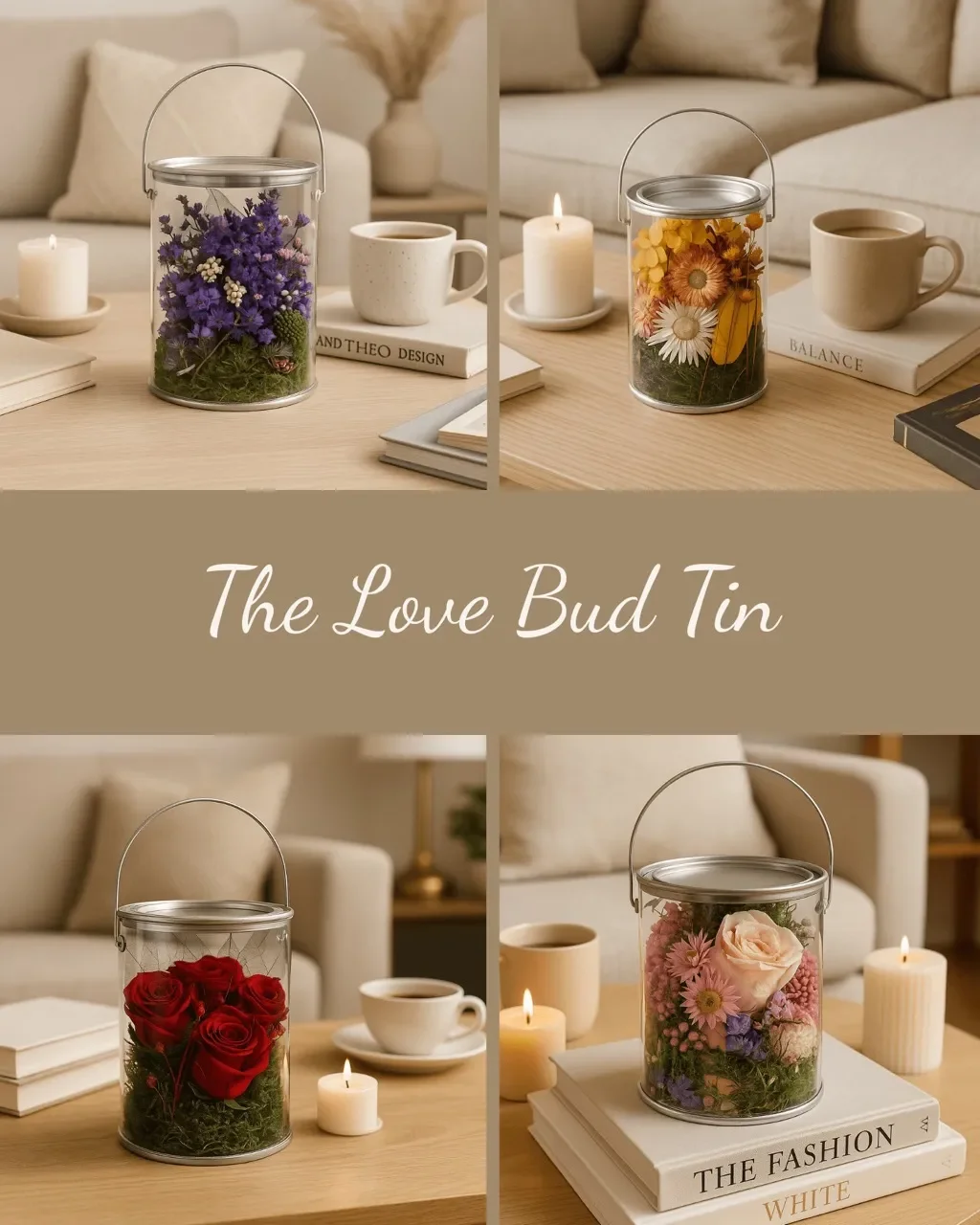 Love Bud Dried Flower Gift Set of 4 Tins | Dried & Preserved Florals | Eternal Stems