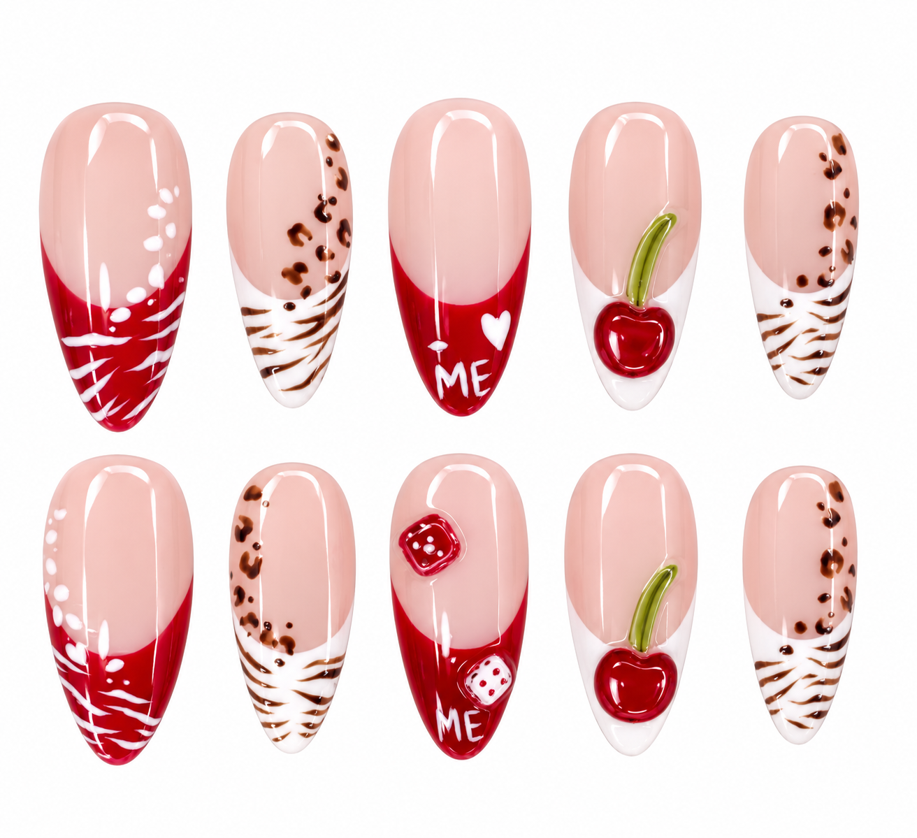 Glossy Cherry and Leopard Nail Art Grid.png