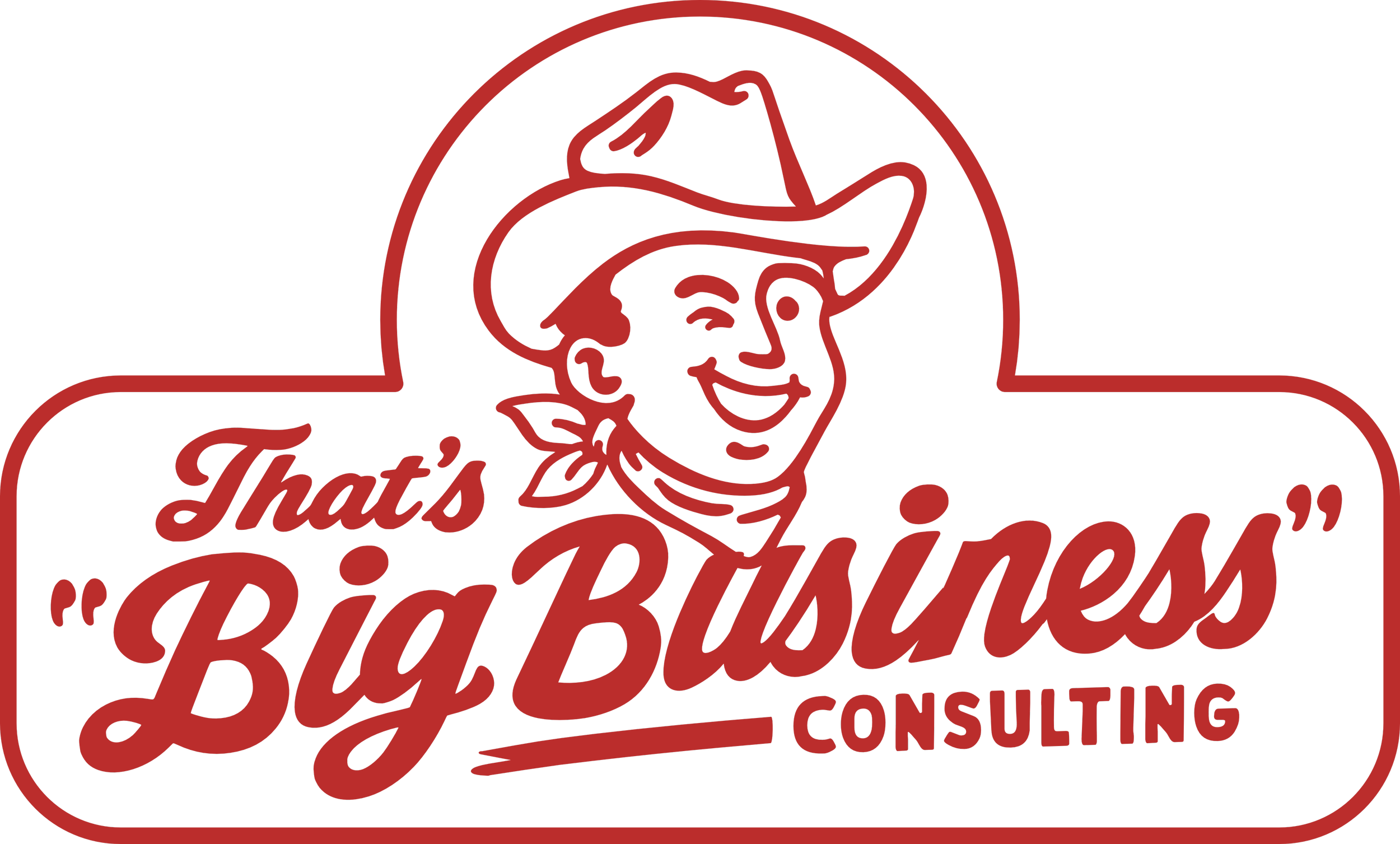 Red logo featuring a smiling woman in a cowboy hat with the text "That's My Business" and "Consulting"