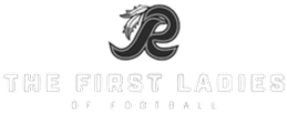 Logo of the First Ladies of Football with a stylized football helmet and the text 'The First Ladies of Football'.