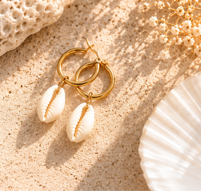 Iolana Seashell Huggie Hoop Earrings (Gold and Silver)