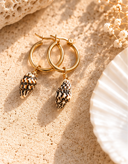 Iolana Seashell Huggie Hoop Earrings (Gold and Silver)