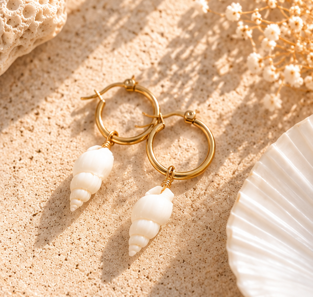 Iolana Seashell Huggie Hoop Earrings (Gold and Silver)