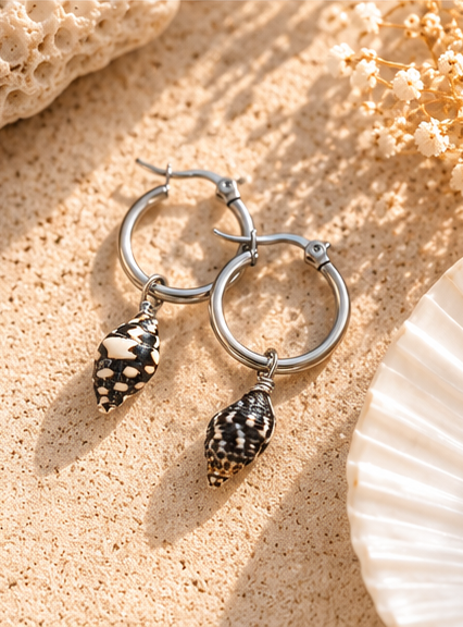 Iolana Seashell Huggie Hoop Earrings (Gold and Silver)