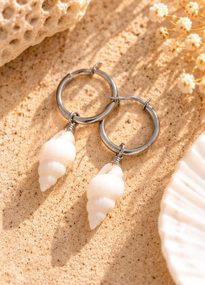 Iolana Seashell Huggie Hoop Earrings (Gold and Silver)