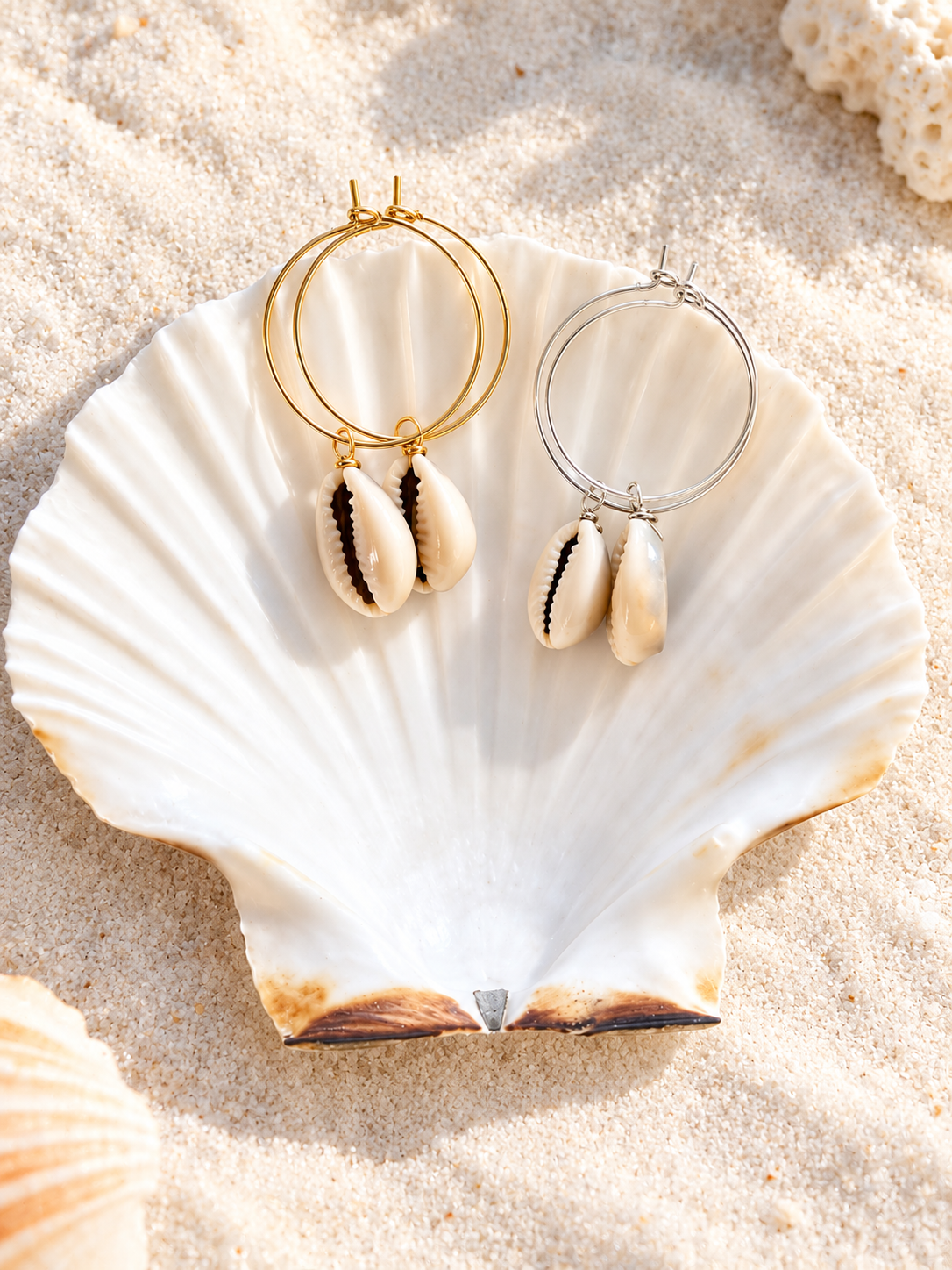 Haumea Cowrie Shell Hoops (Gold and Silver)