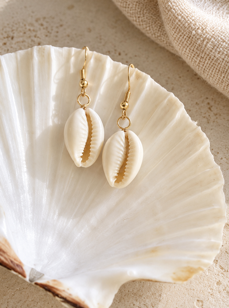 Haumea Gold Cowrie Shell Earrings