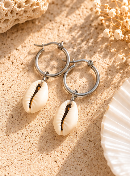 Iolana Seashell Huggie Hoop Earrings (Gold and Silver)