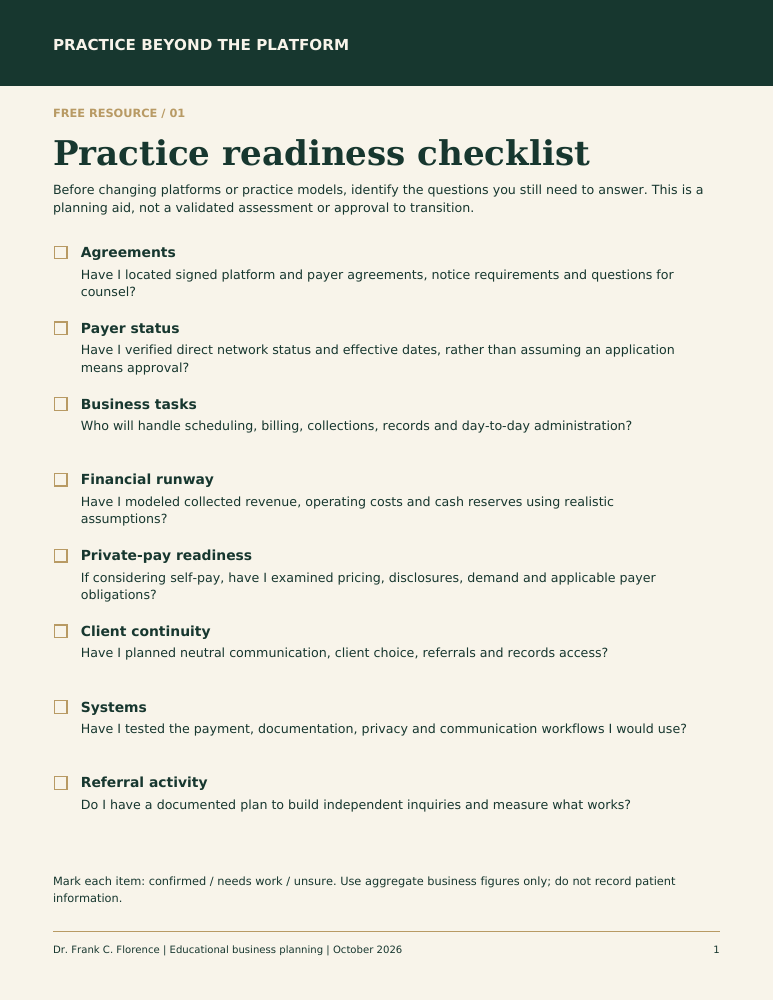 Free Practice Readiness Checklist