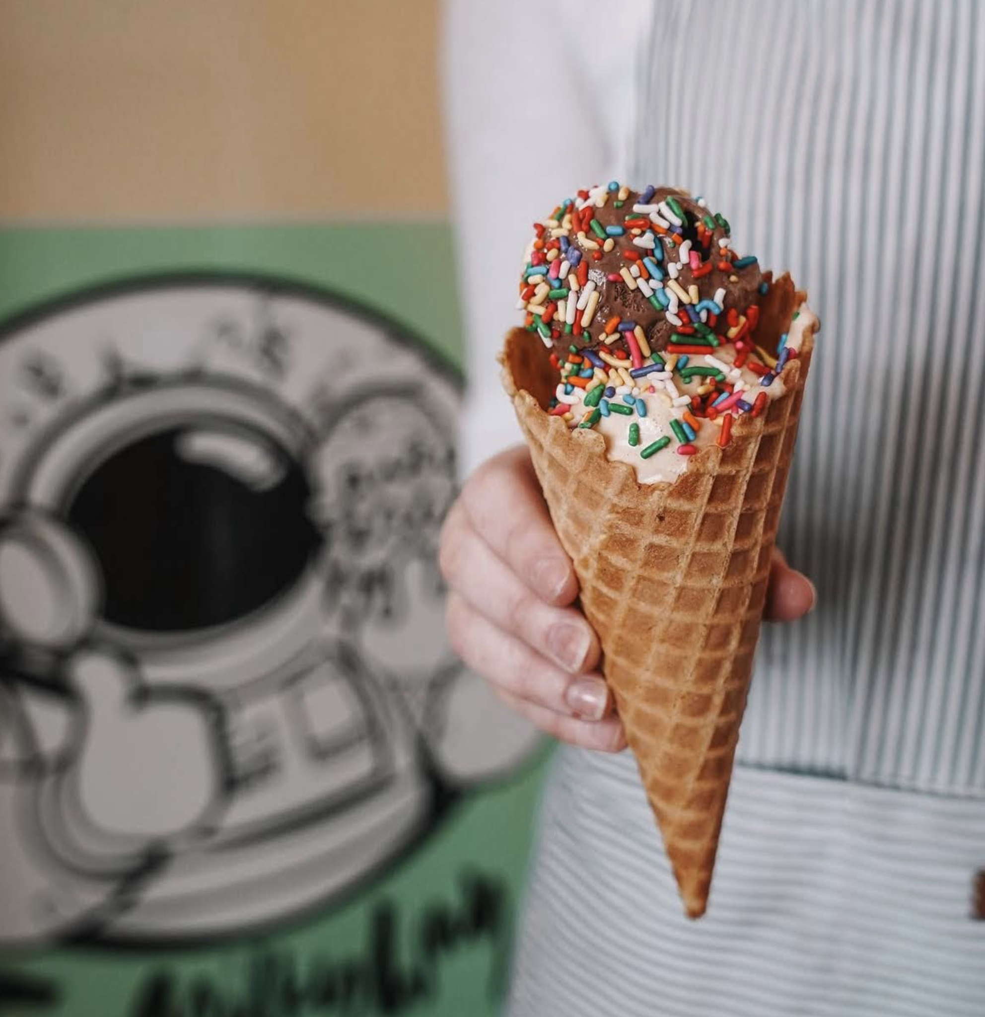 Ice cream cone with toppings