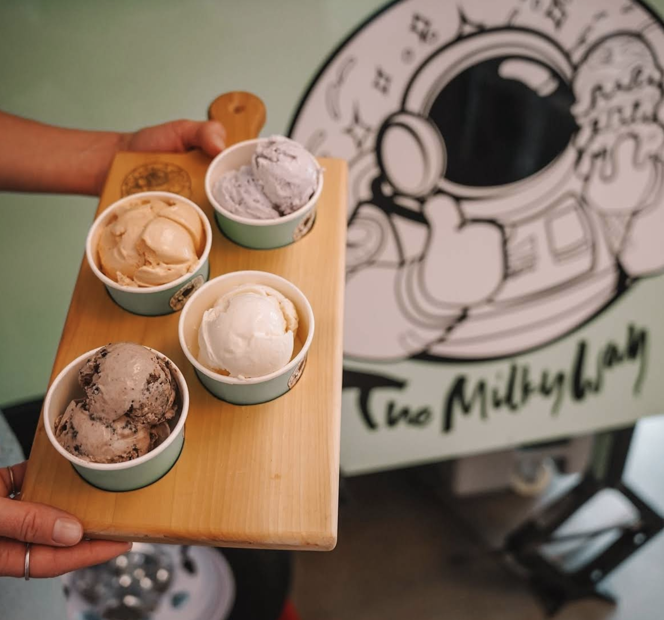 Flight of four ice cream flavors