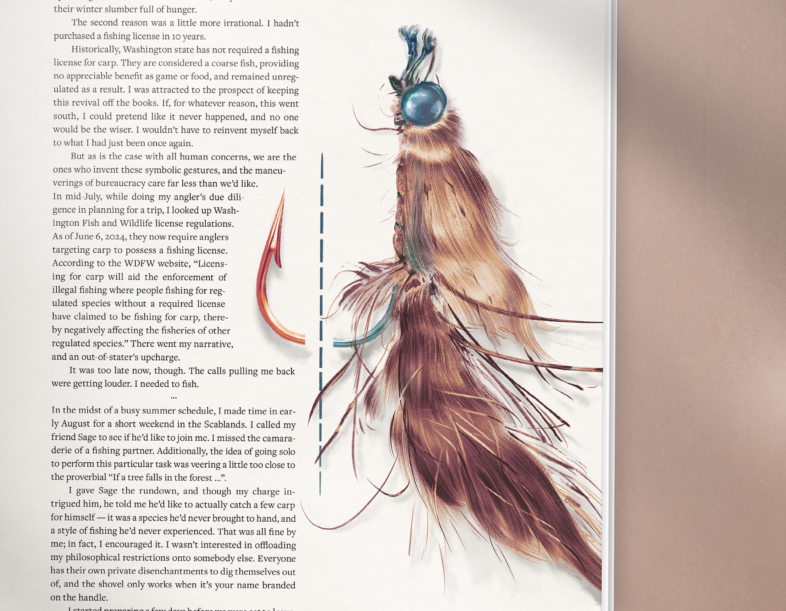 Spot illustration for 'Struggle & Monofilament' an essay by Brady Schwertfeger