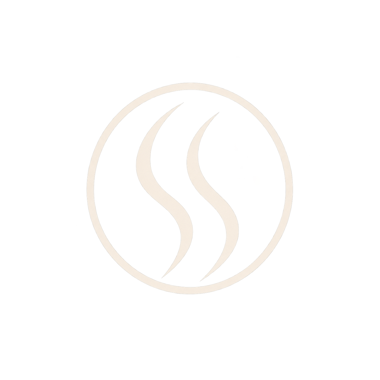 A circular symbol with three curved lines inside, resembling rising steam, on a black background.