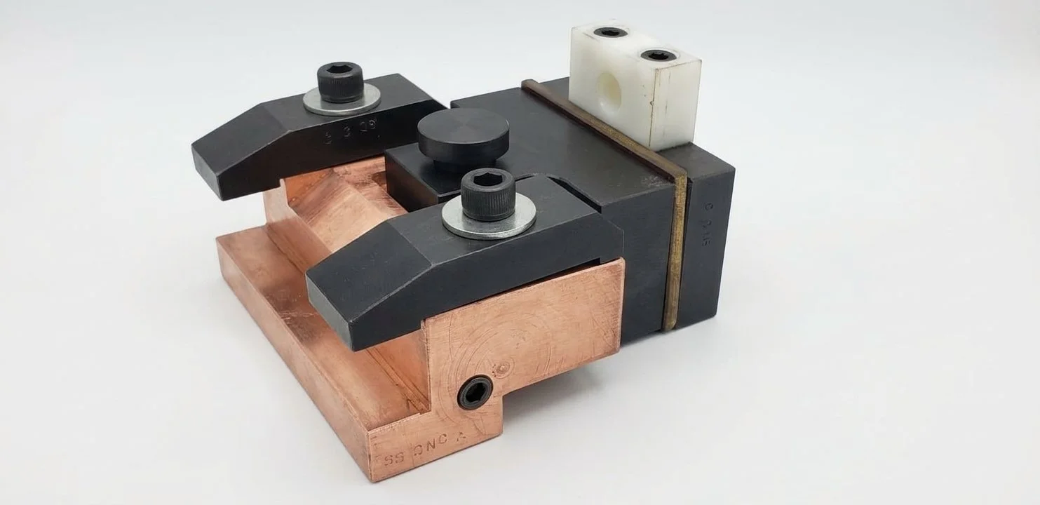 Precision-machined electrode holders designed for welded wire mesh machines, providing secure electrode positioning and reliable performance during the resistance welding process.