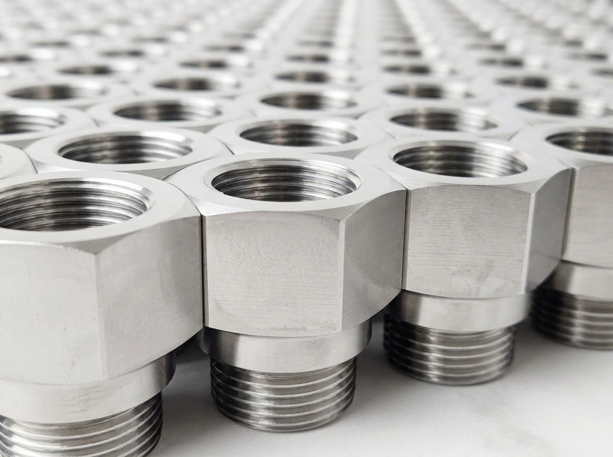Precision-machined stainless steel connectors featuring 1" BSPP male and 1" NPT female threads, engineered for reliable integration into industrial heat exchanger systems.