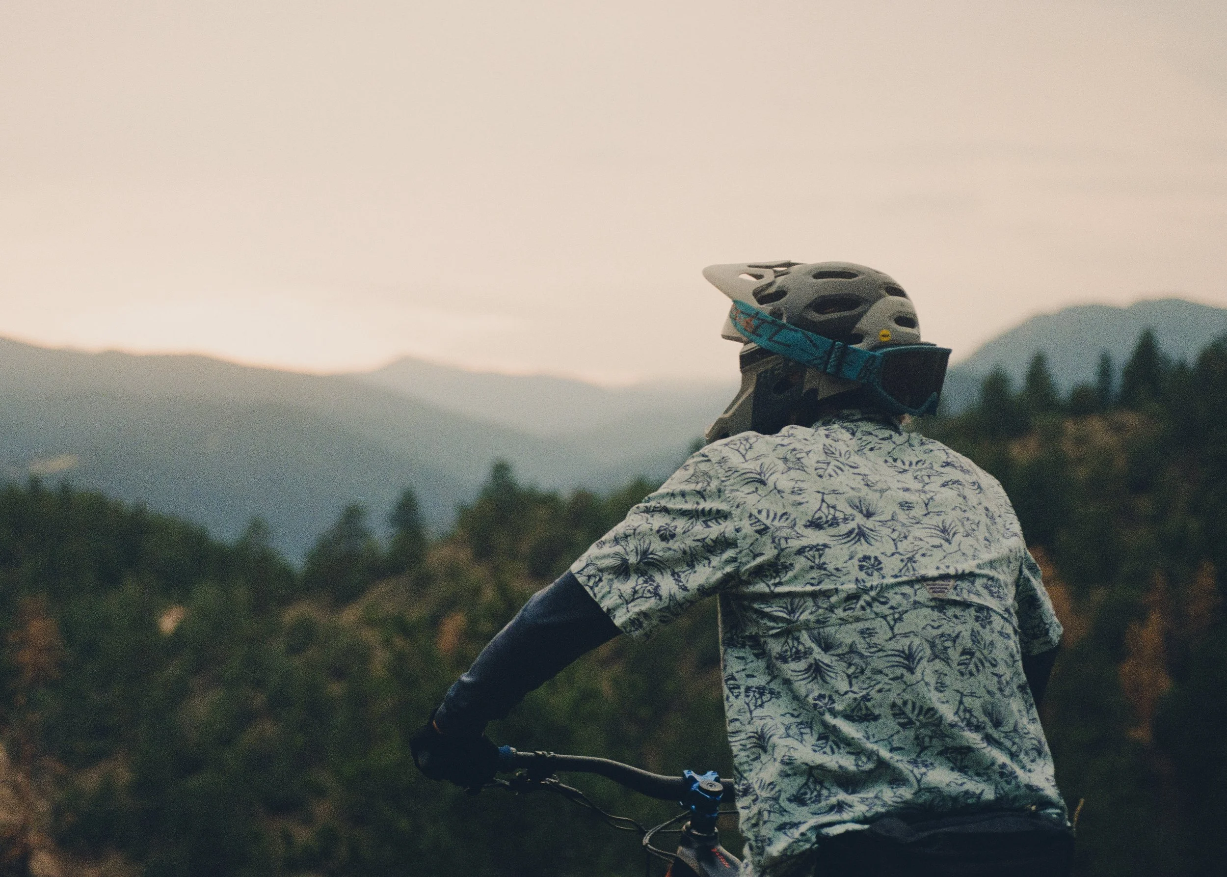 35mm Film Photo of Mountain Biker looking off into mountains