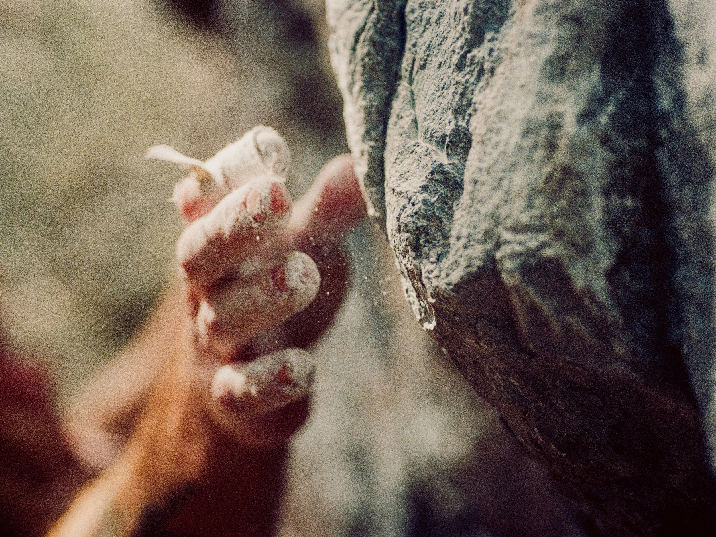 35mm Film photo of rock climber reaching for a hold
