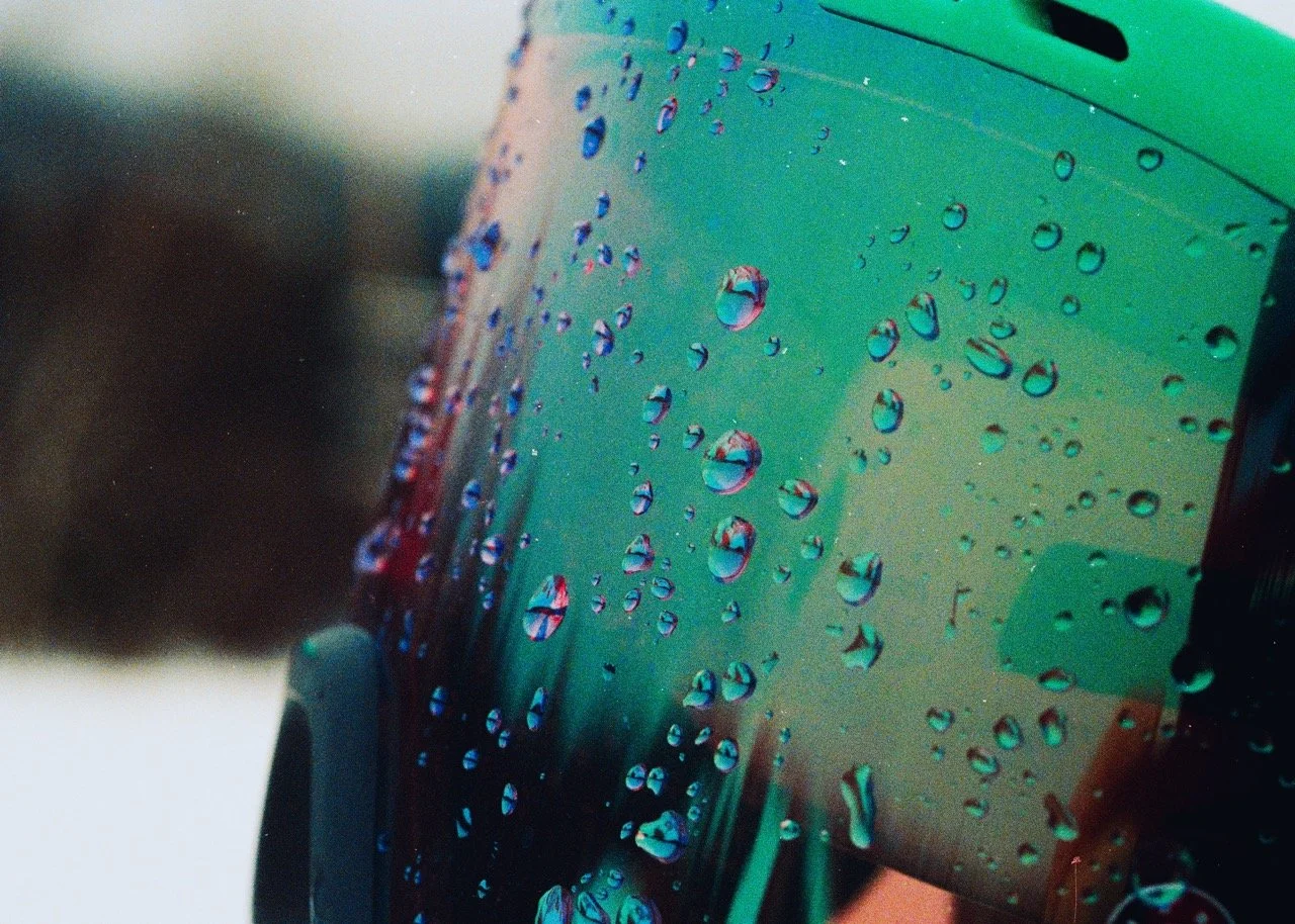 35mm Film Photo of water droplets on ski goggle