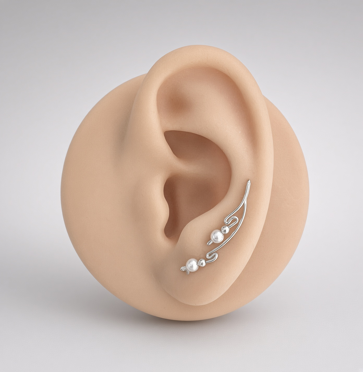 EAR-UPS - "ARI" - 0.925 STERLING SILVER AND WHITE 4MM SWAROVSKI PEARLS