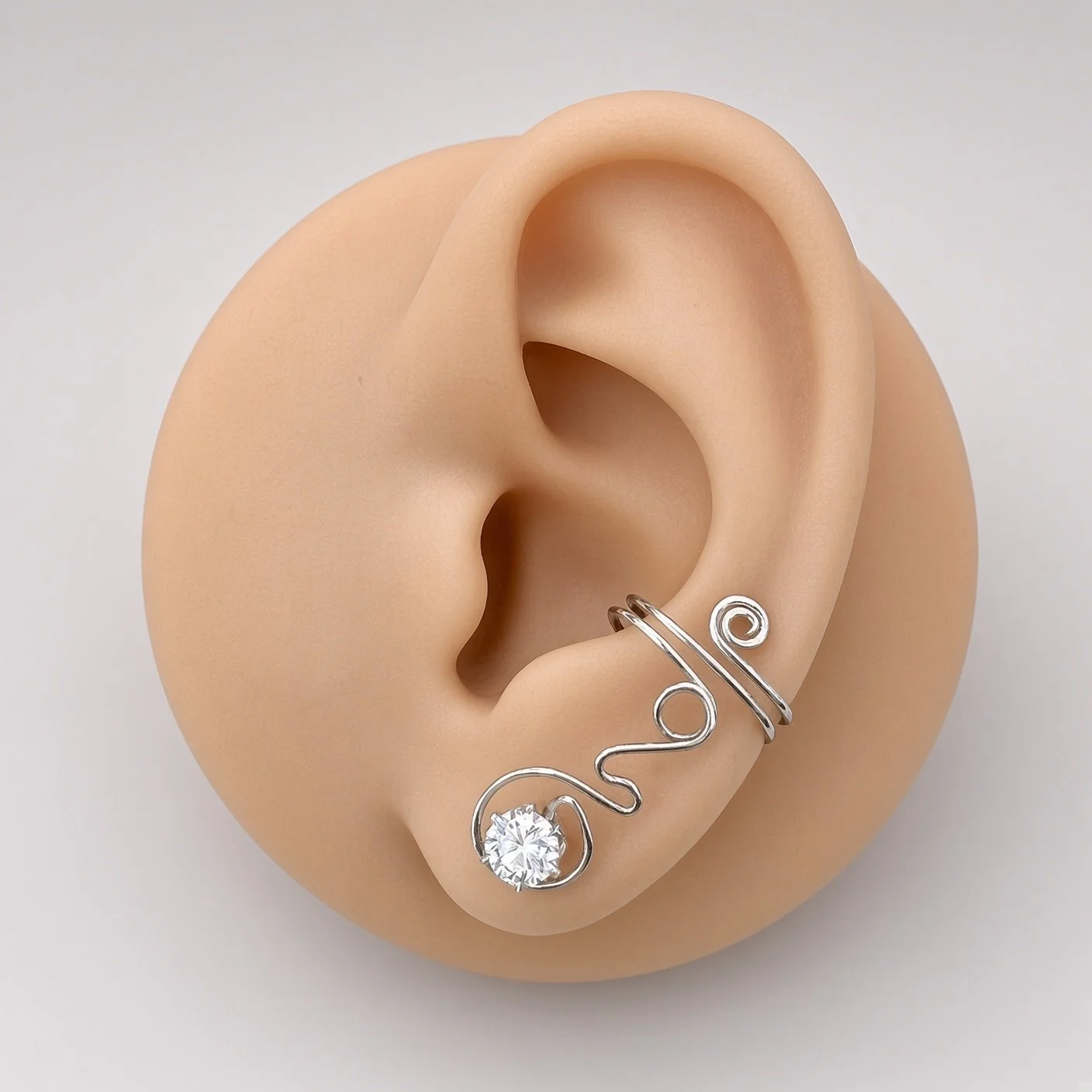 EAR-CUFF - " ADA " - 0.925 STERLING SILVER WIRE AND A 5mm CUBIC ZIRCONIA