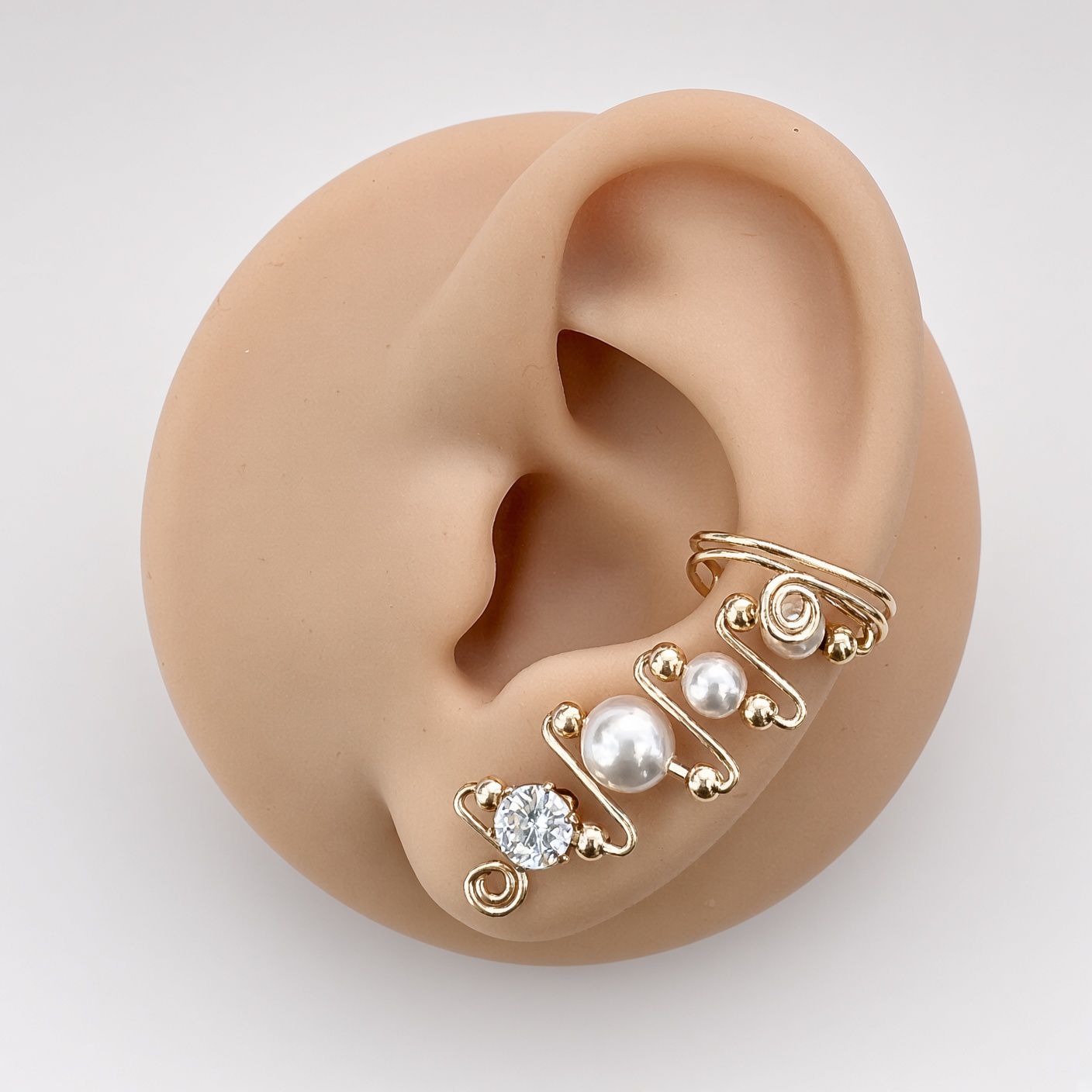 EAR-CUFFS - "ANGIE" - GOLD AND GENUINE SWAROVSKI PEARLS