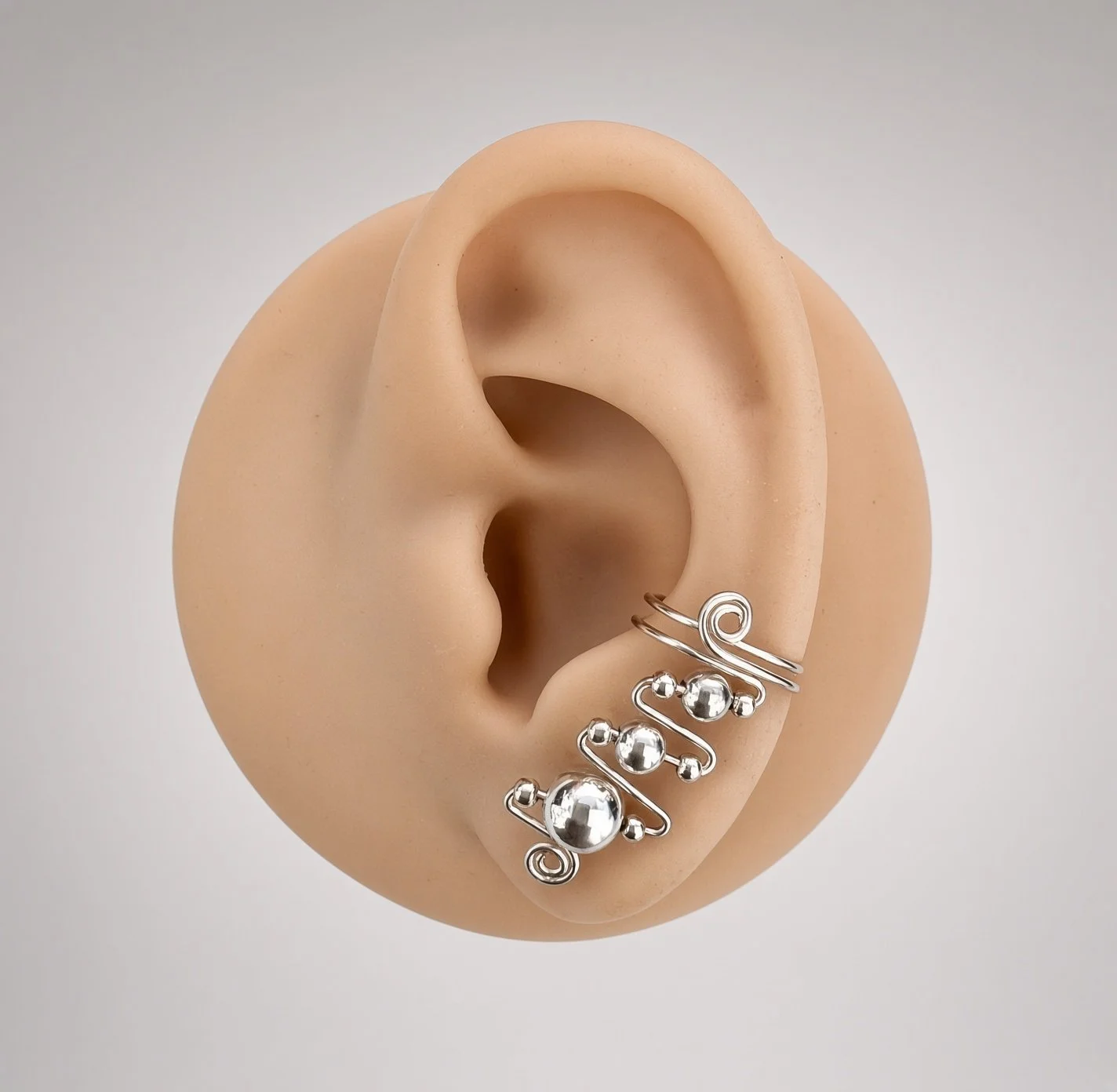 EAR-CUFF - "GABY" - 0.925 STERLING SILVER WIRE AND SMOOTH BEADS