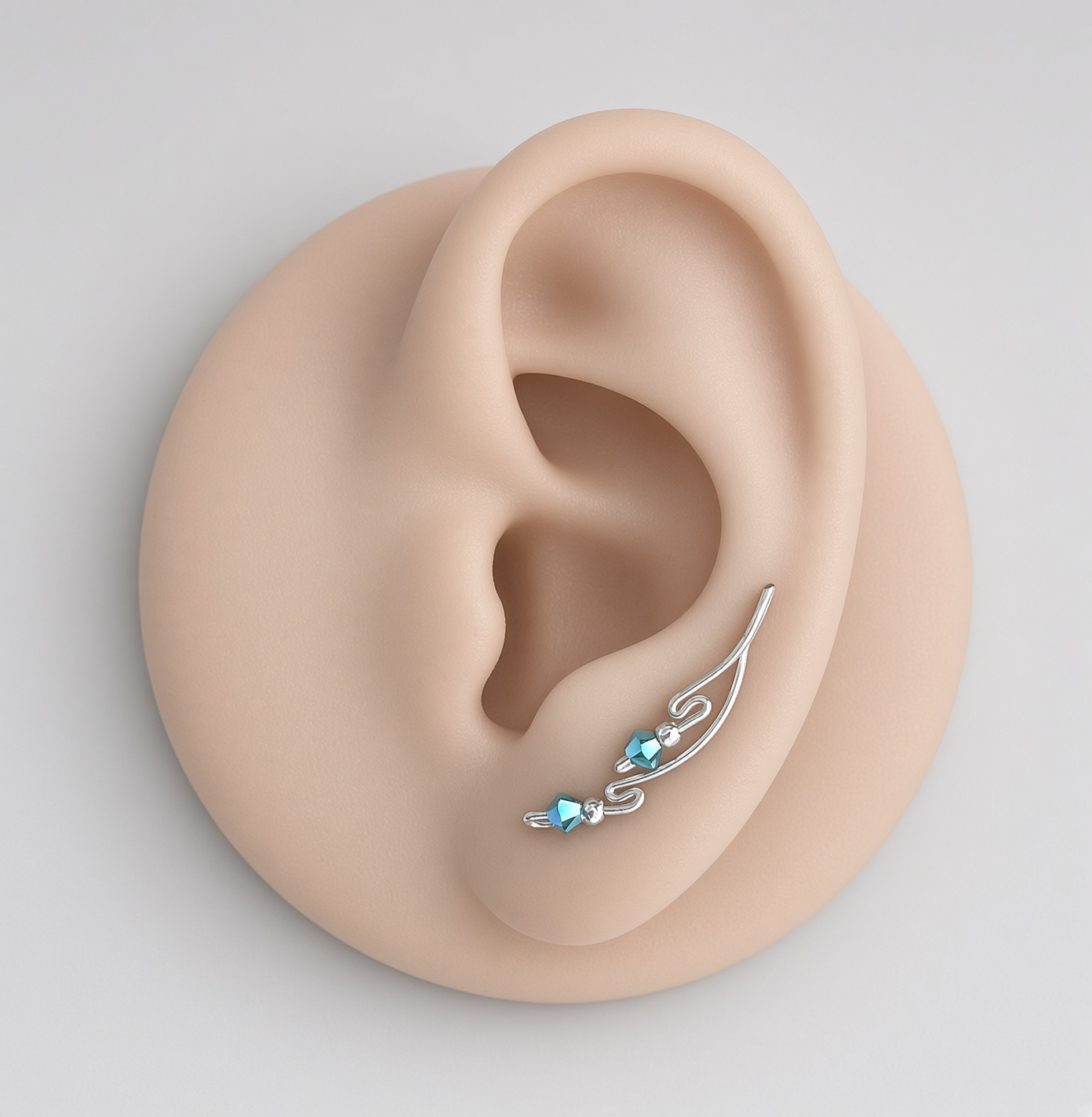 EAR-UPS - "ARI" - 0.925 STERLING SILVER AND BLUE/TURQUOISE SWAROVSKI CRYSTAL