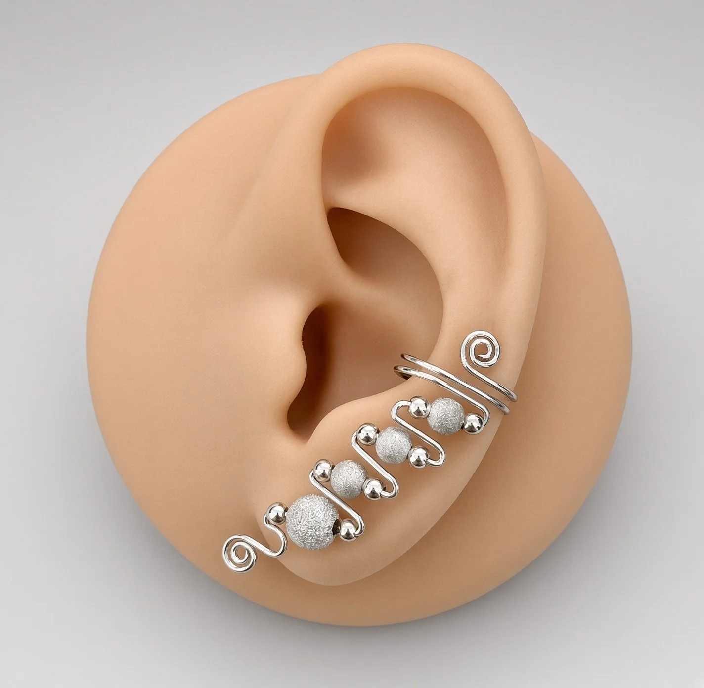 EAR-CUFFS  - "ROSE" - 0.925 STERLING SILVER WIRE AND STARDUST BEADS