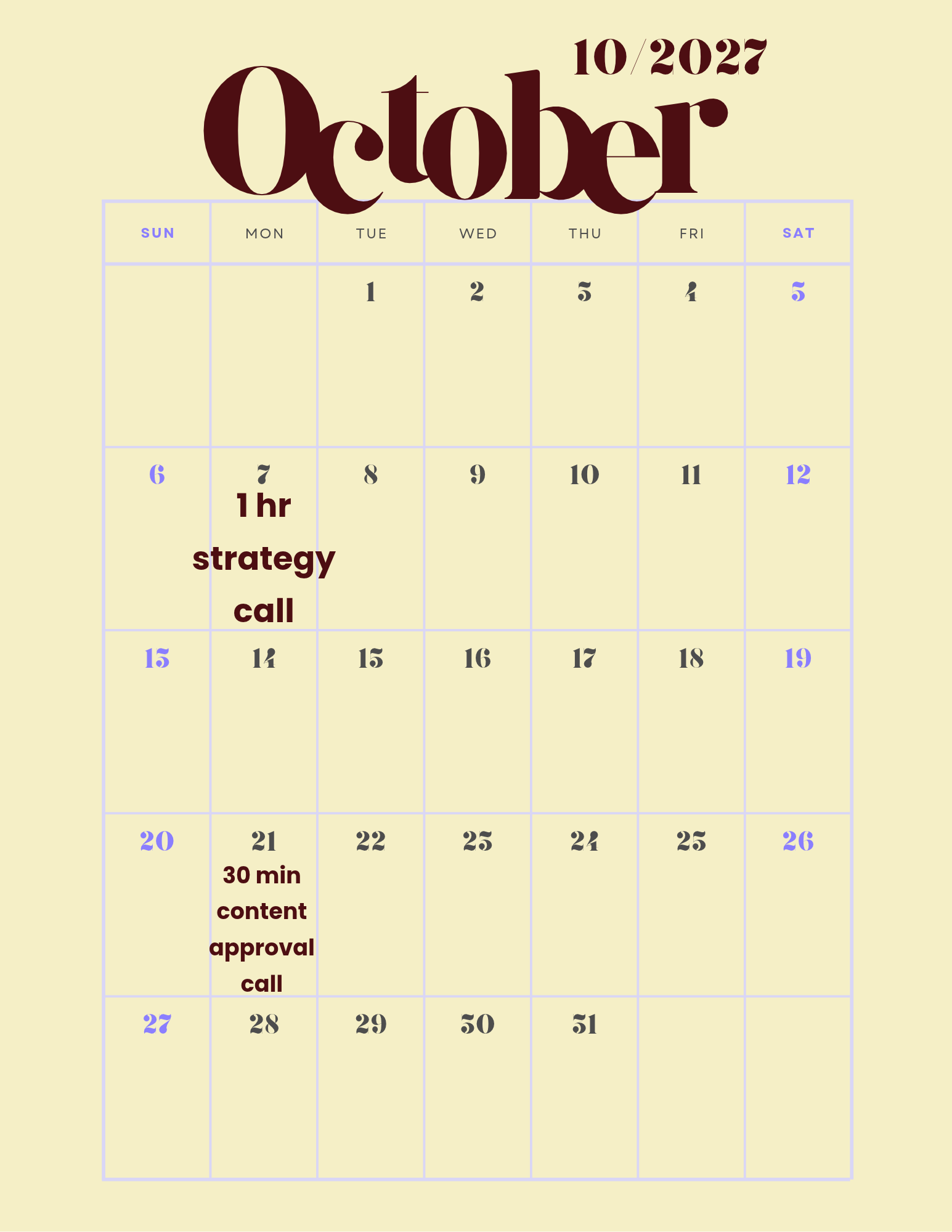 A streamlined calendar when working with 3GM, removing guesswork and extra hours spent by business owners self-managing their social media and branding strategy.