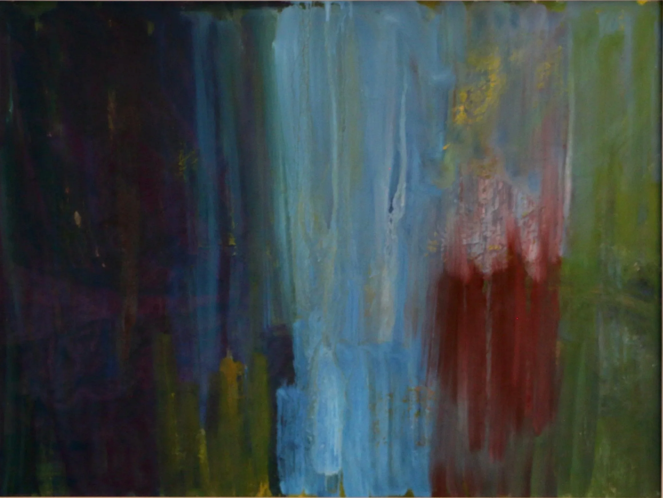 "Into The Deep" Original Acrylic Painting with deep blue, crimson, and green.