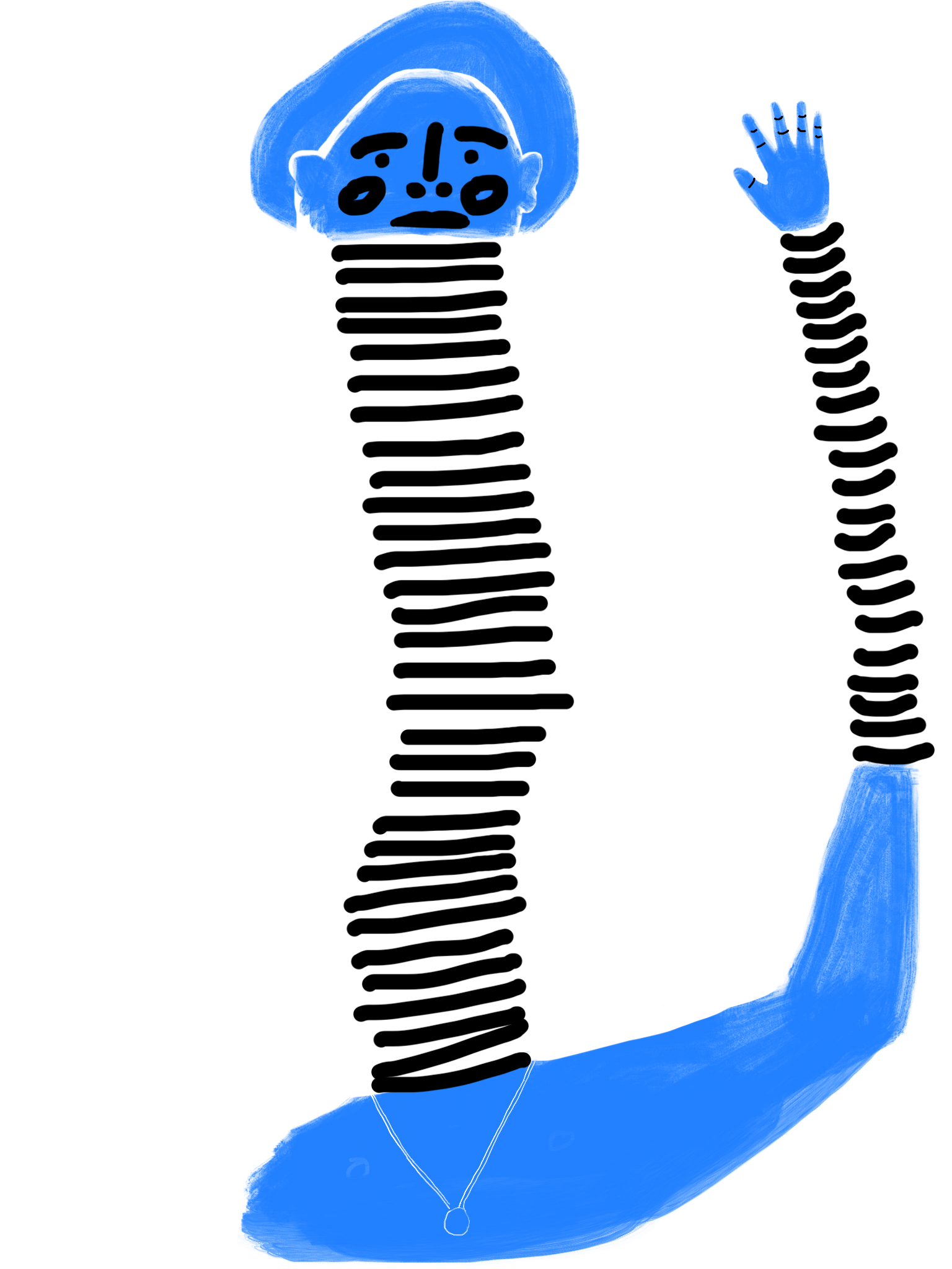 Drawing of a woman with short hair holding a phone to her ear, looking distressed, with a blue gradient background.