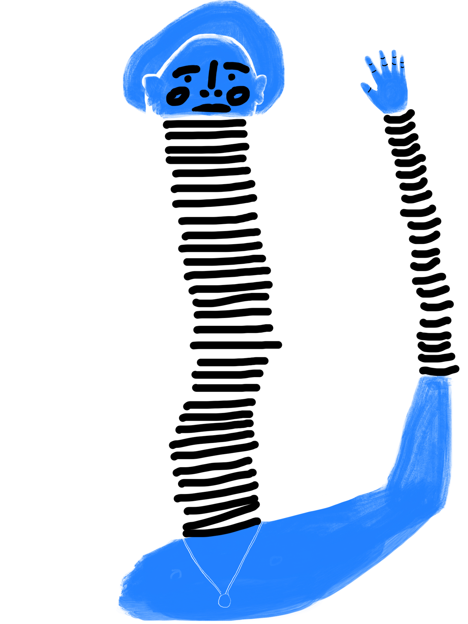 A cartoon illustration of a person with a distressed expression, holding their head with one hand and pointing with the other.