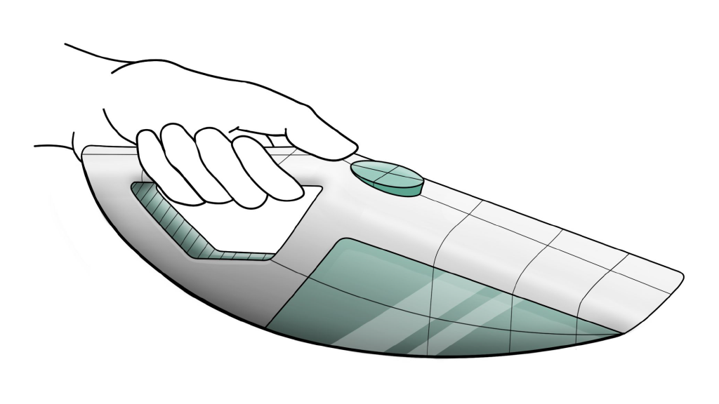 Illustration of a hand using a microdermabrasion device for skincare treatment.