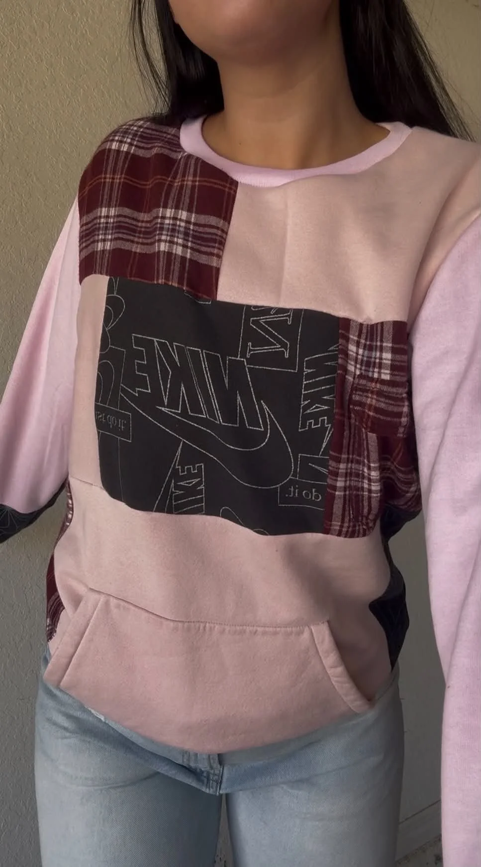 Pink Nike Blocked flannel crewneck