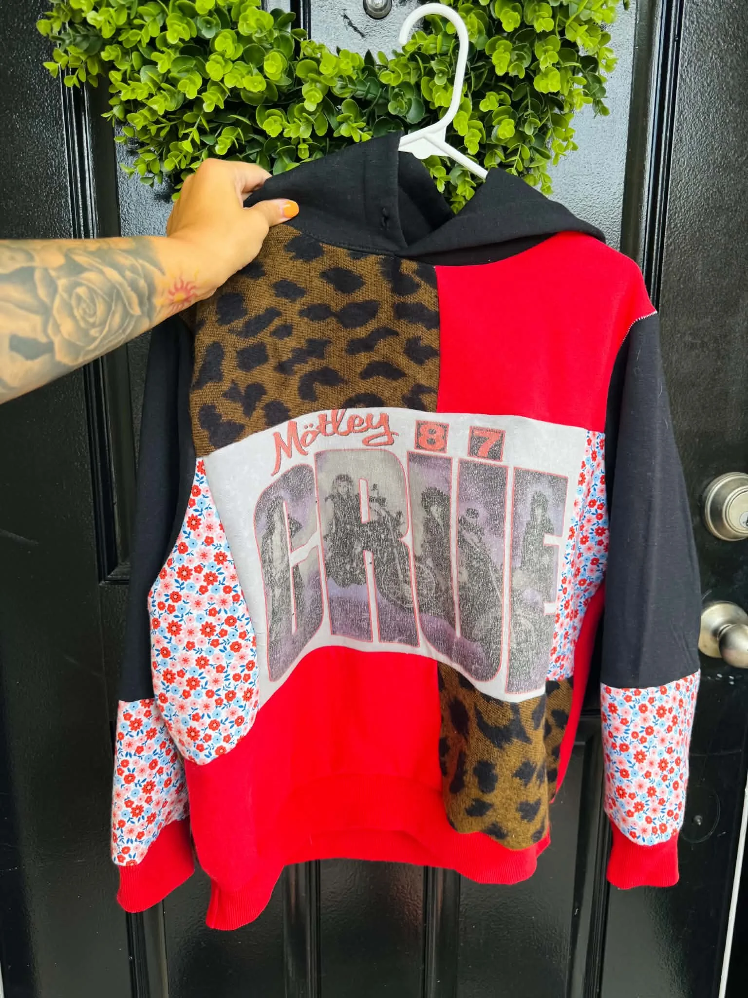 1987 Motley Crue Reworked leopard print Hoodie