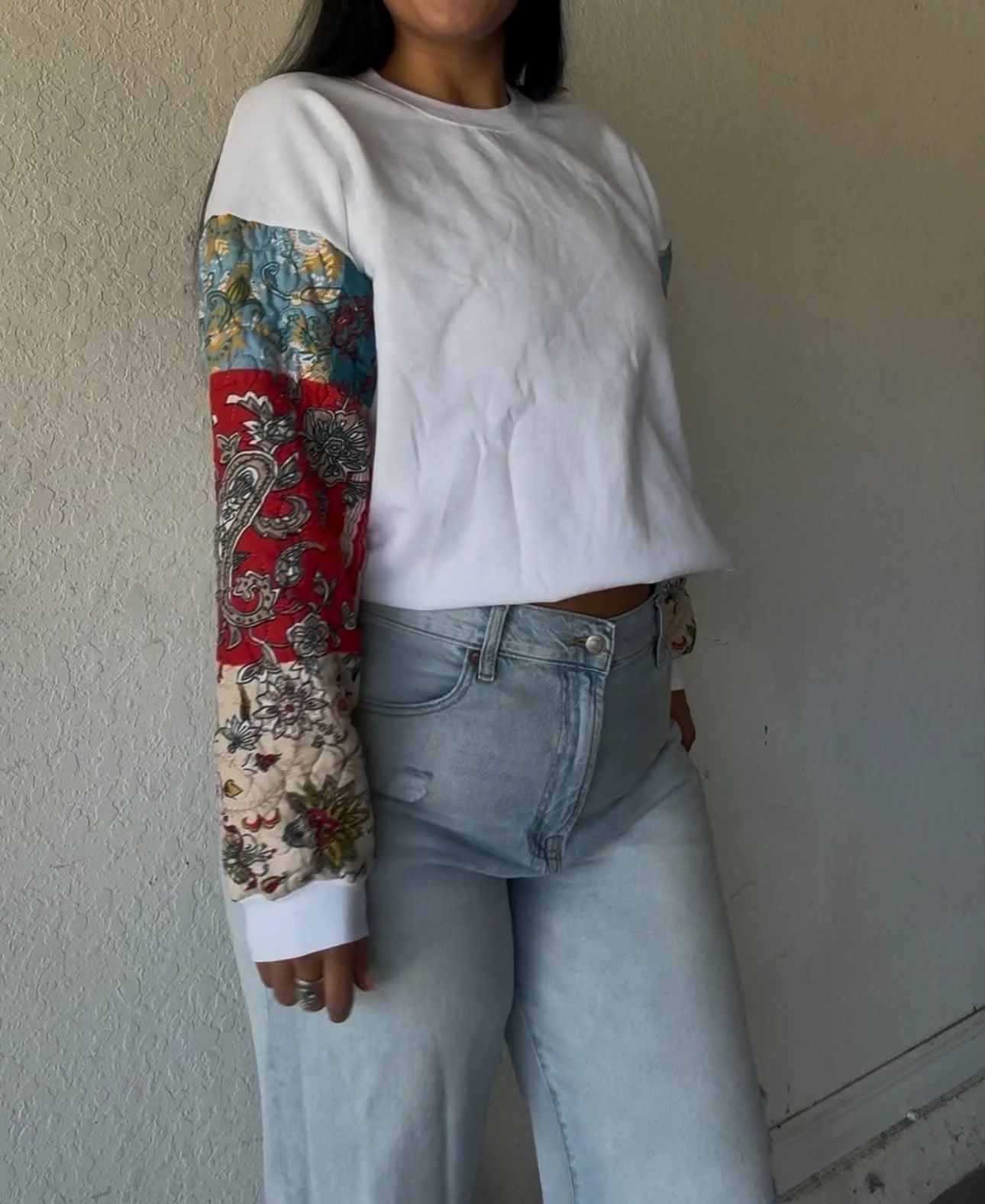 Bohemian Patchwork Sleeve Crewneck