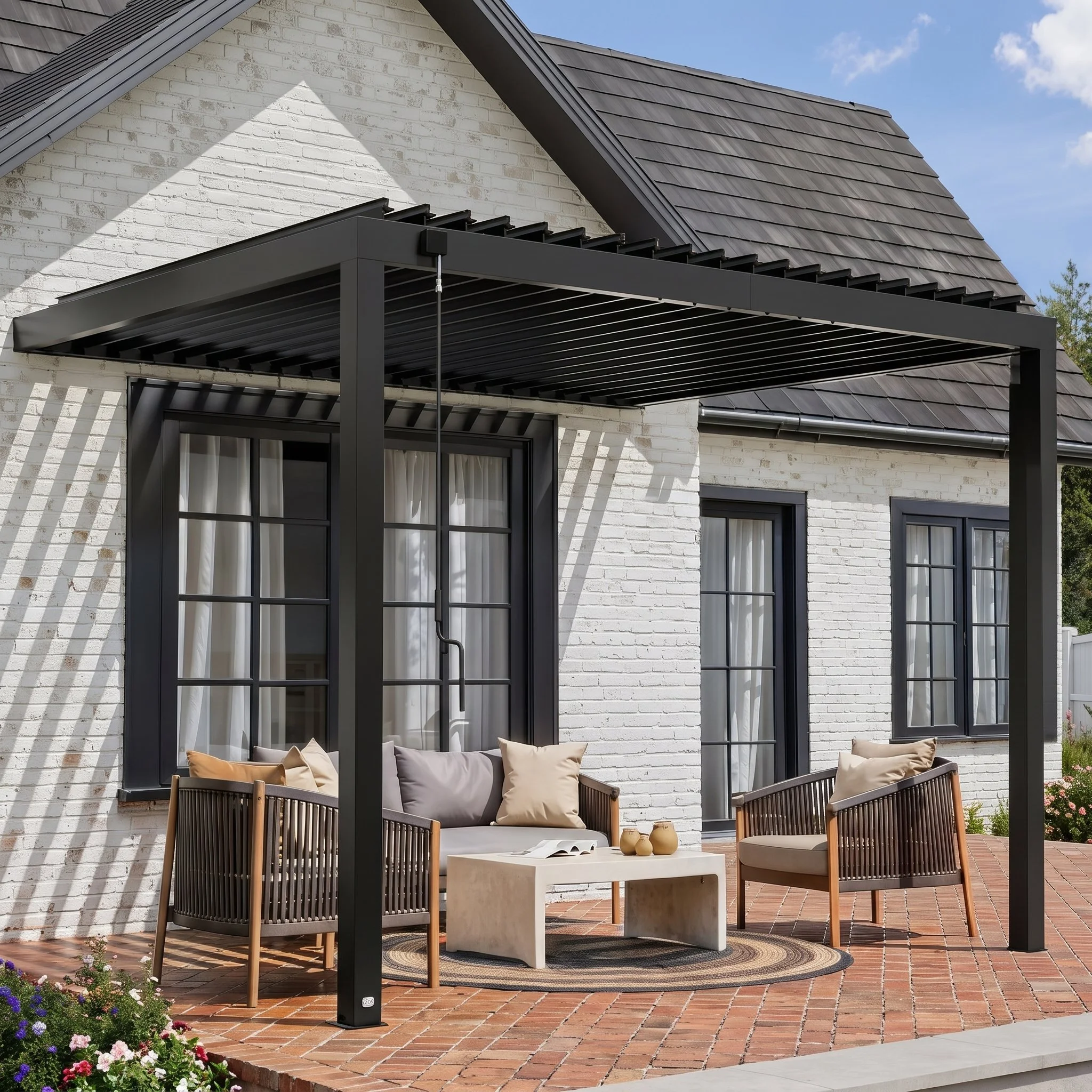 12x10 Evanston Wall-Mounted Louvered Pergola