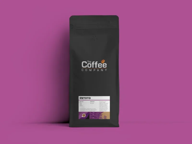 A bag of Entoto coffee beans