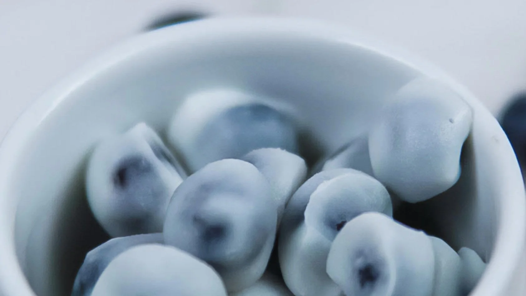 Frozen yogurt-dipped blueberries in a bowl