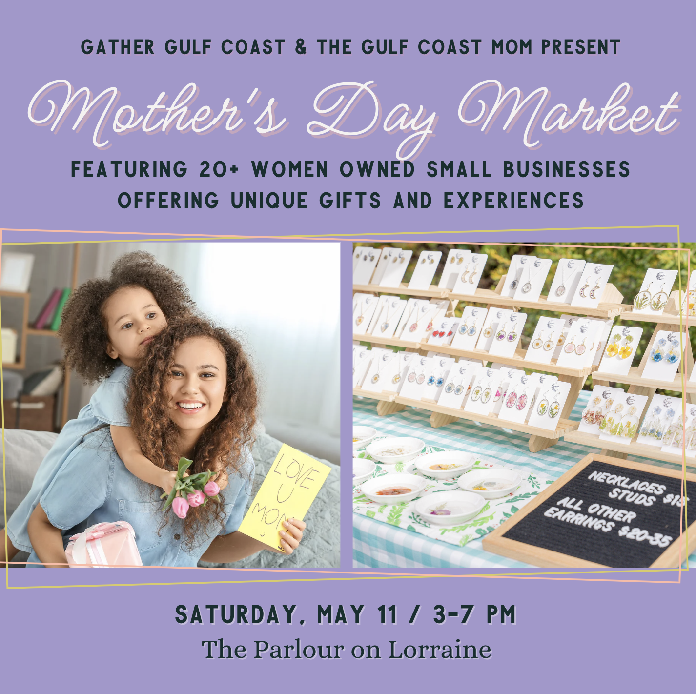 Mother's Day Market flyer featuring women-owned small businesses