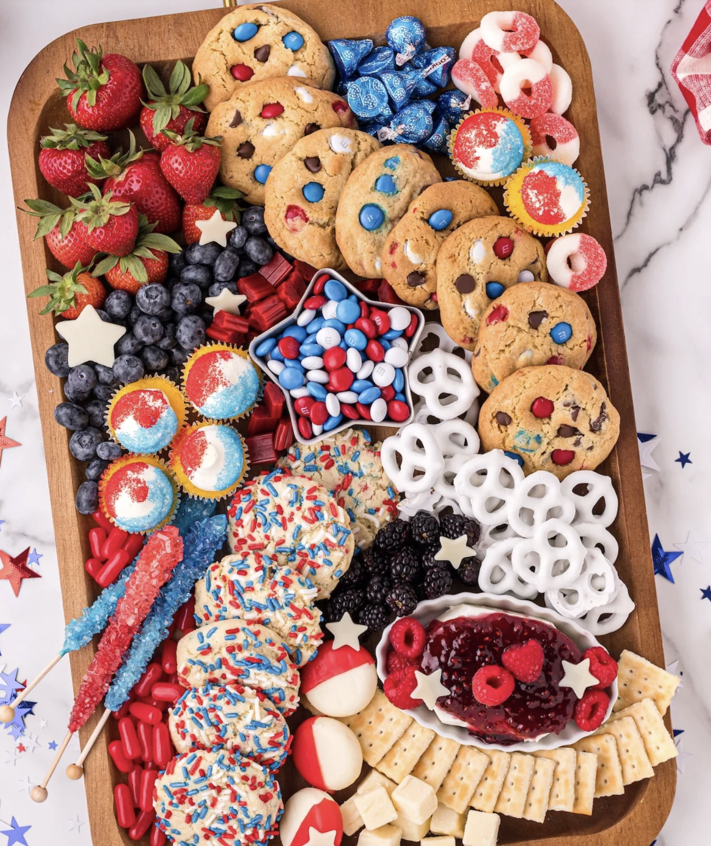 Red, white and blue 4th of July dessert board