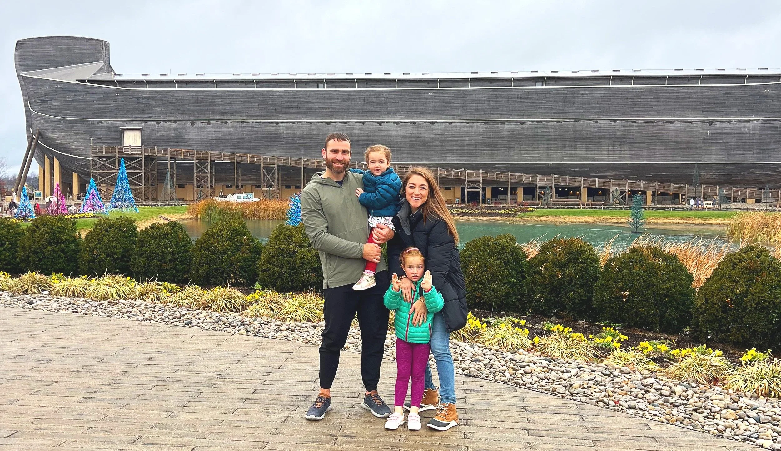 Family in front of the Ark Encounter in Kentucky