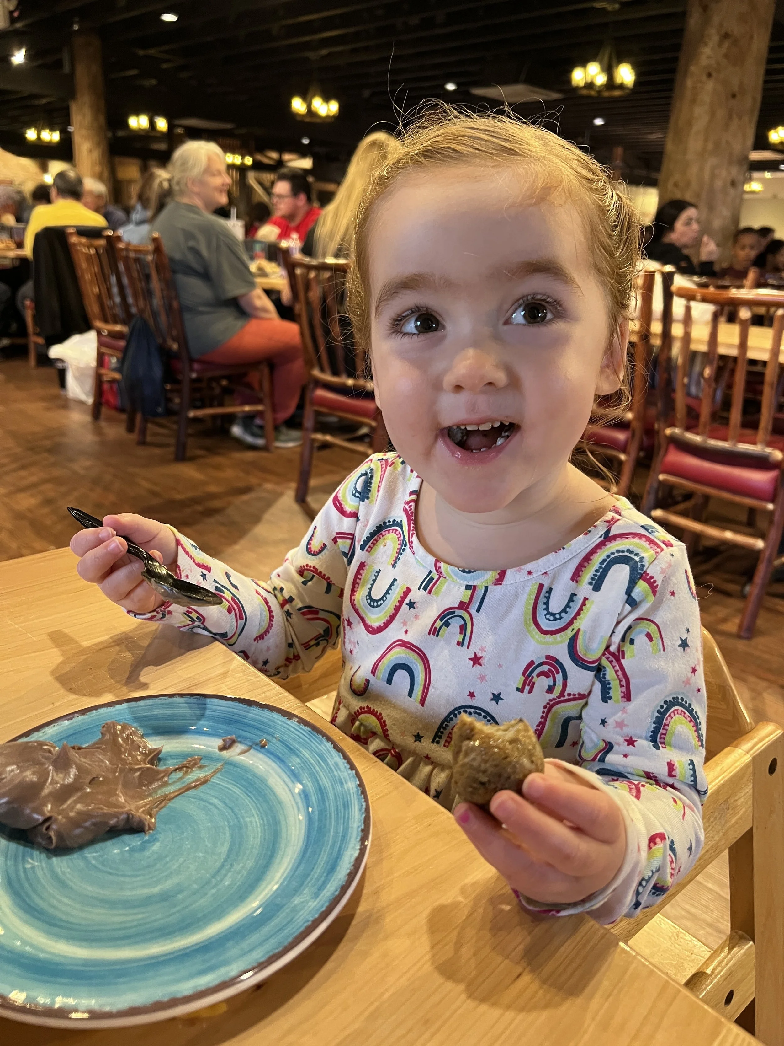 Toddler eating lunch at the Ark Encounter restaurant