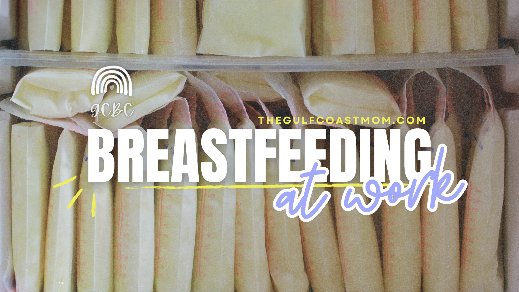 Breastfeeding at work graphic with stored breast milk bags
