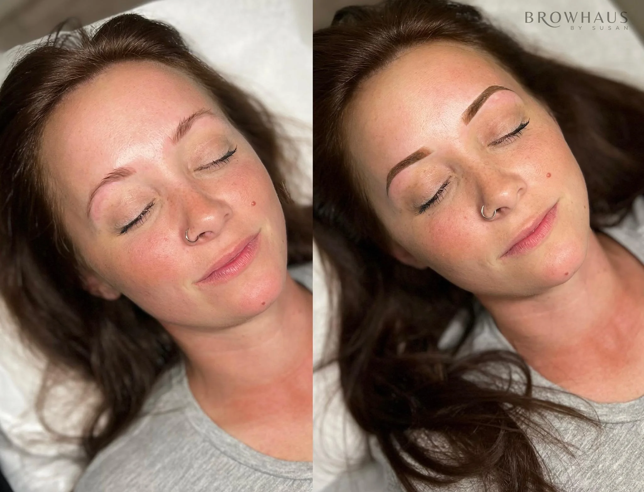 Before and after powder brows on a client
